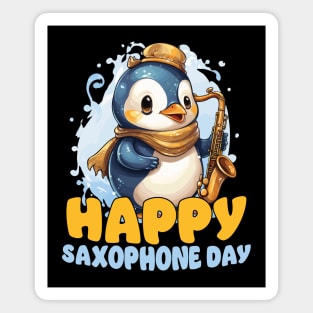 Happy Saxophone Day - Cute Penugin Magnet